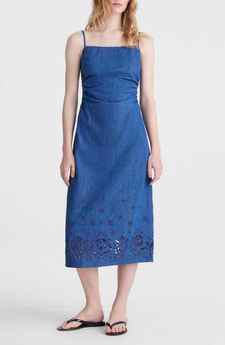 Juliana Eyelet Denim Midi Dress