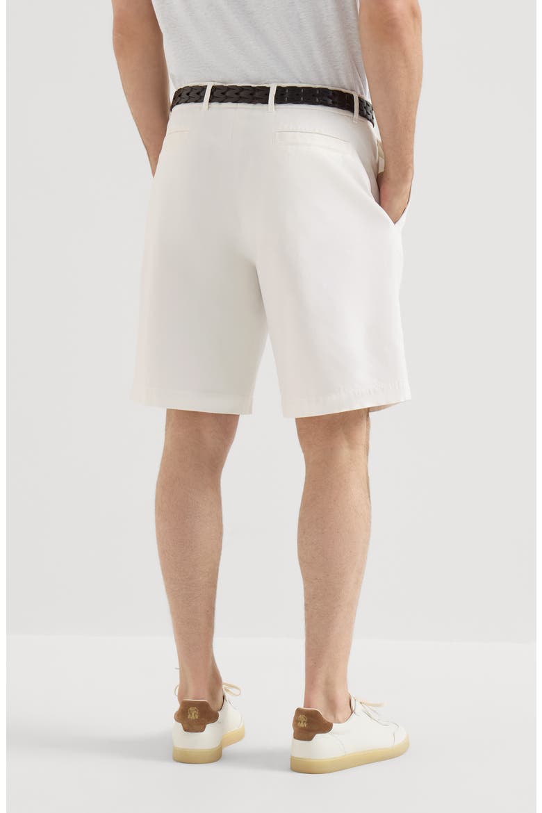 Garment-dyed Bermuda shorts in twisted cotton gabardine, Alternate, color, White