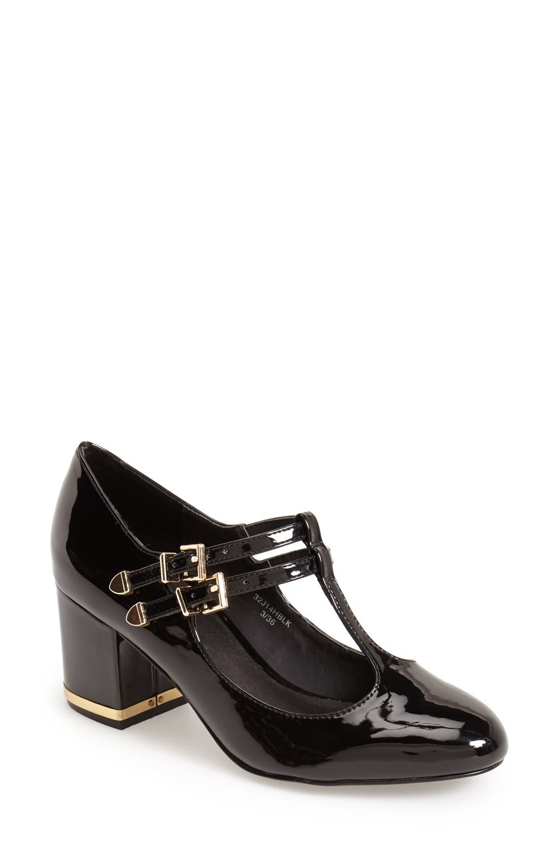 'Jenna' T Strap Pump, Main, color, BLACK