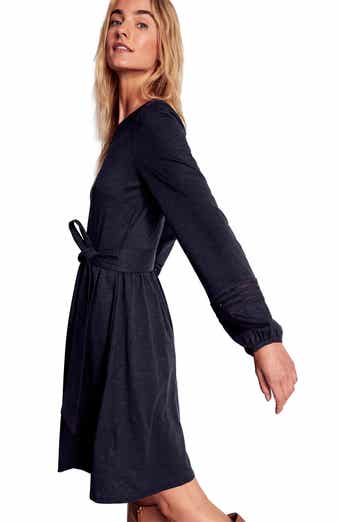 Boden Athina Embroidered Detail Long Sleeve Cotton Blend Dress