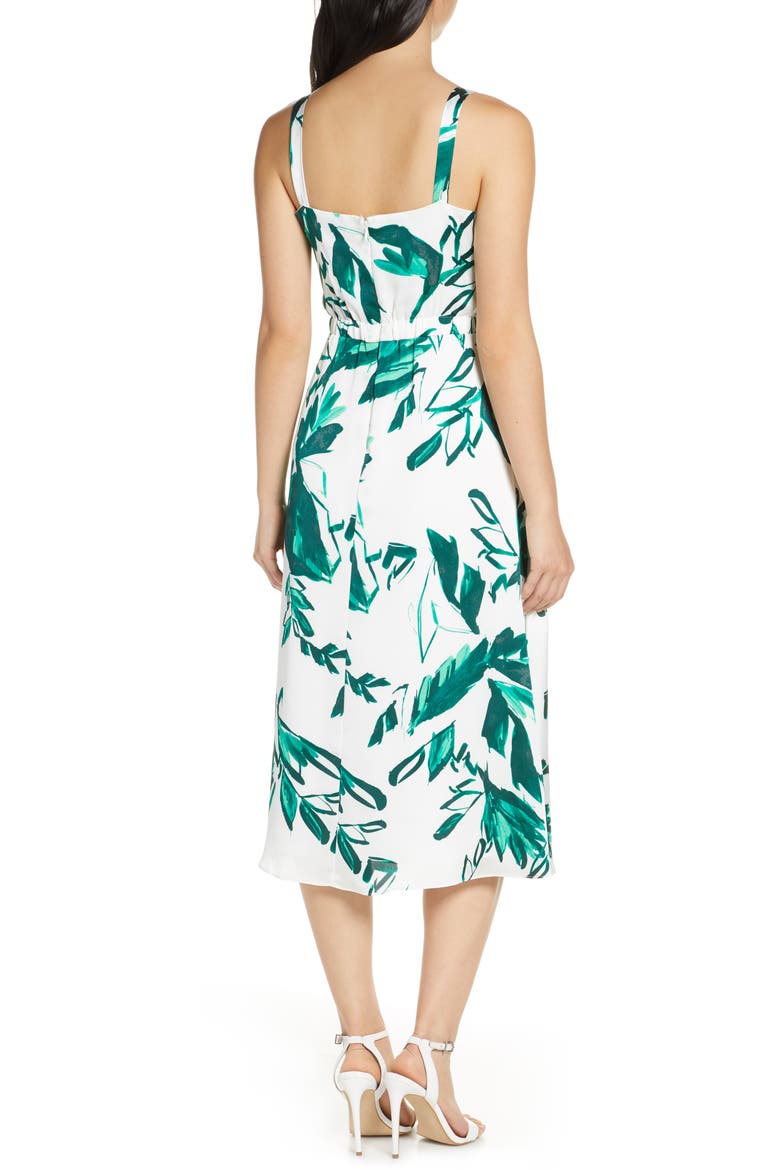 Print Bow Front Hammered Satin Midi Dress, Alternate, color, IVORY/ GREEN