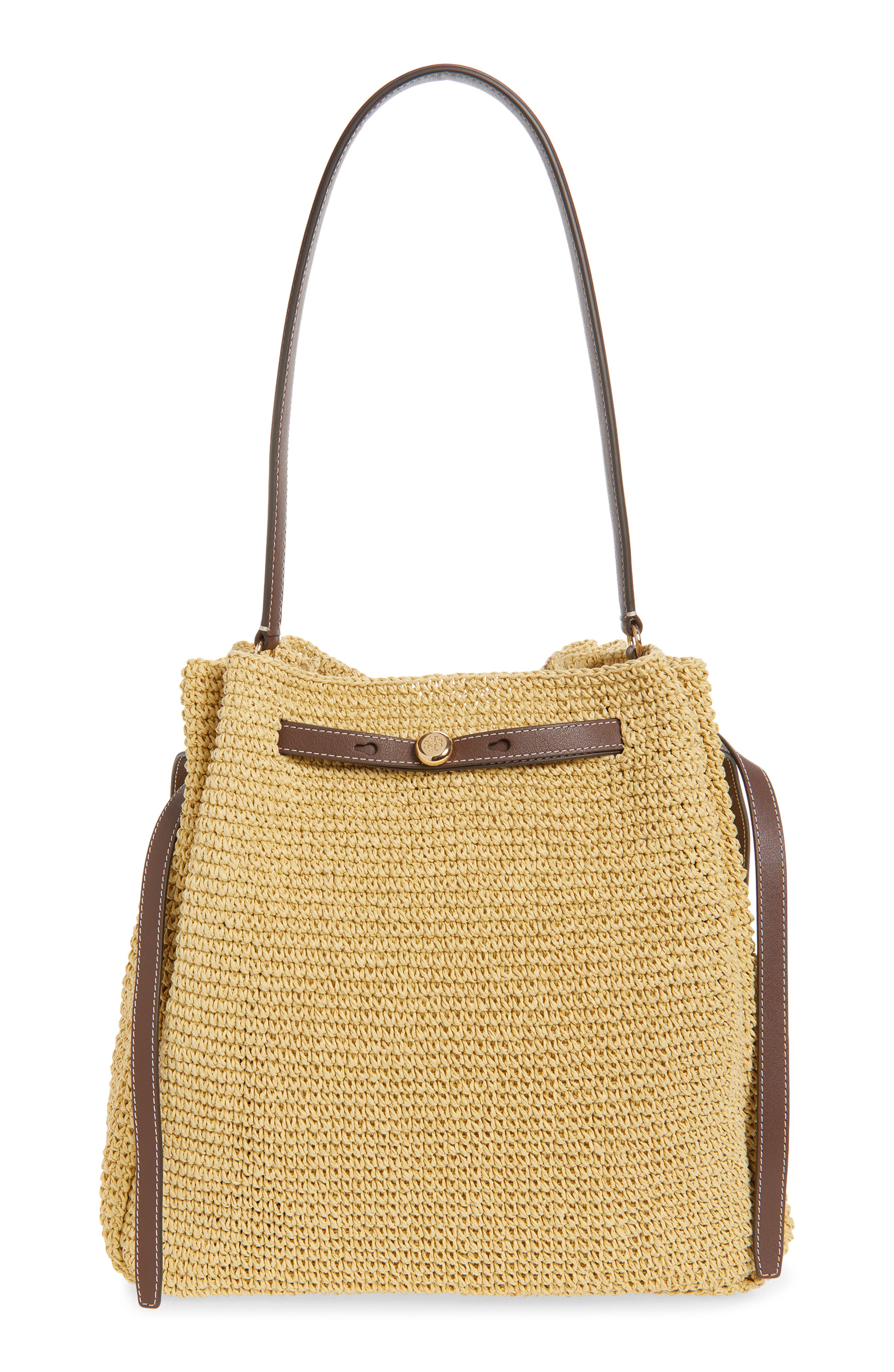 Tory Burch Large Romy Straw Bucket Bag, Main, color, 