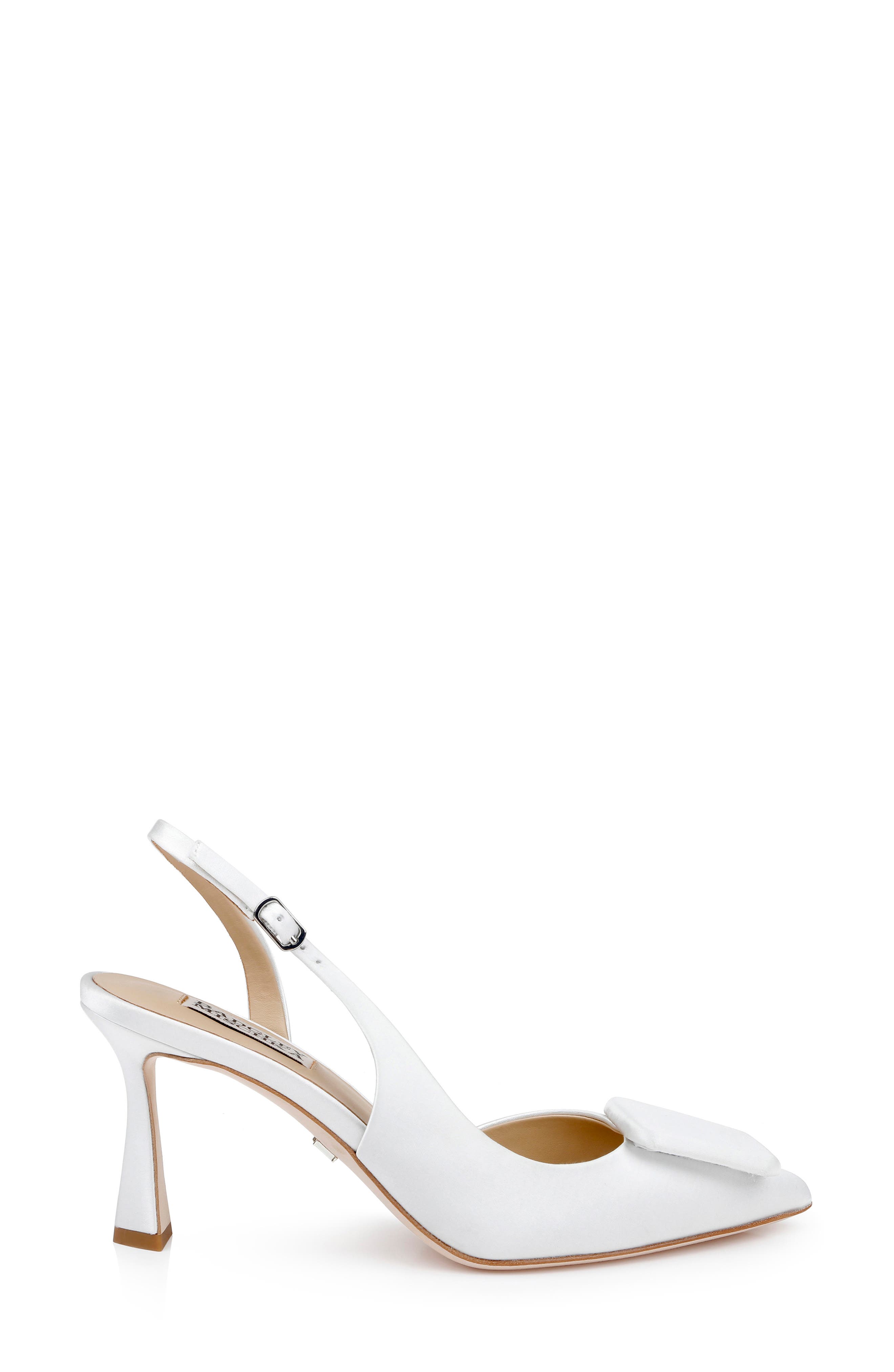 Badgley Mischka Collection Graciella Slingback Half d'Orsay Pointed Toe Pump, Alternate, color, White Satin