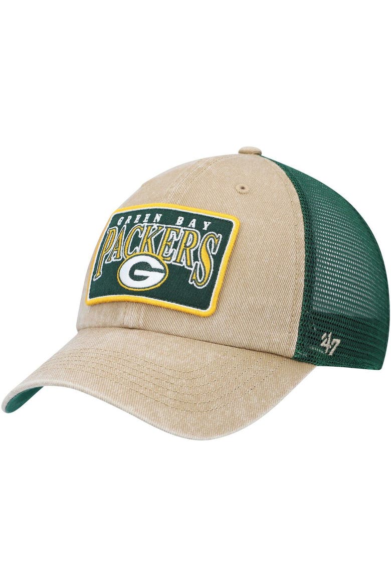 Men's '47 Khaki Green Bay Packers Dial Trucker Clean Up Adjustable Hat, Main, color, Khaki