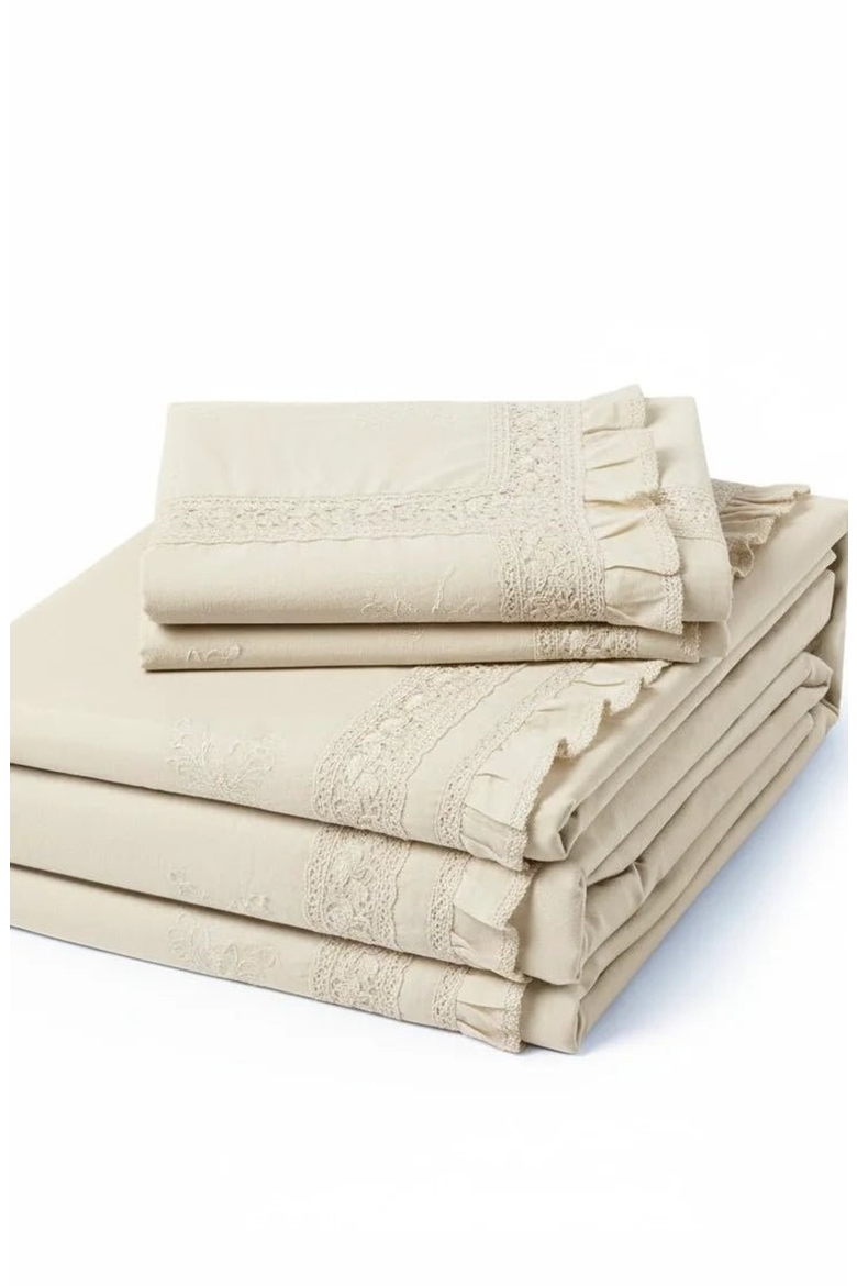 Esme Linen Cotton Embroidered Floral Bedding Set, Main, color, Off-White / Cream