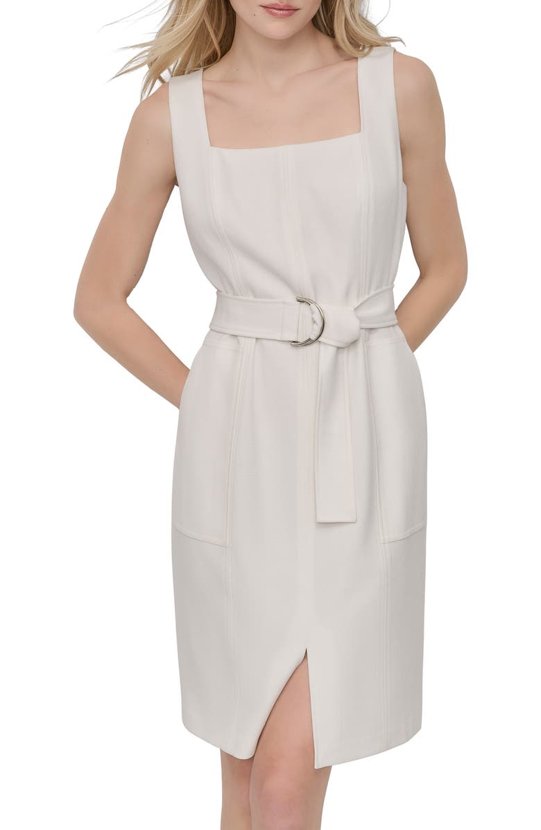 DKNY Sleeveless Square Neck Dress, Alternate, color, Ivory