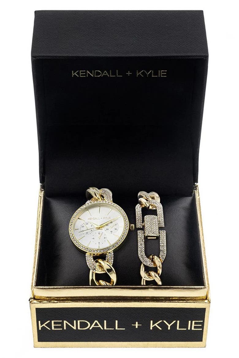 Chain Watch & Bracelet Set, 32mm, Alternate, color, GOLD