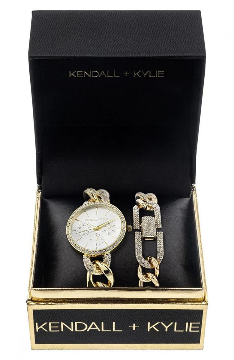 KENDALL + KYLIE Chain Watch & Bracelet Set, 32mm, Alternate, color, 