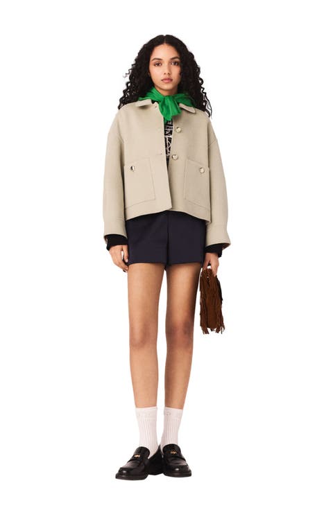 Short pleated-back wool jacket