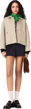 maje Short pleated-back wool jacket