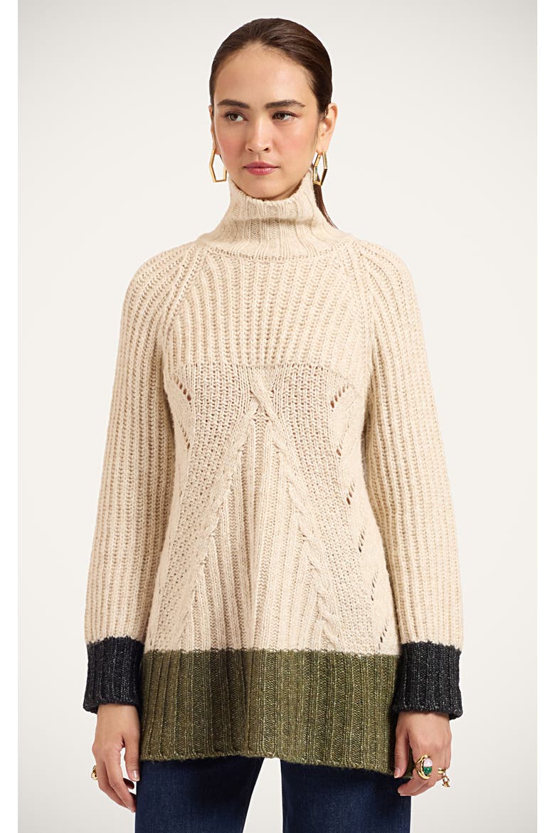 Fireside Turtleneck, Main, color, Color Block Ecru/Green/Black
