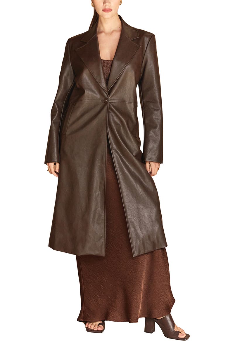 CRESCENT Longline Faux Leather Coat, Main, color,