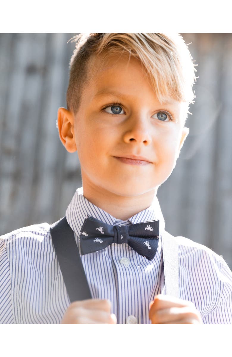 Deux par Deux Boy's Bow Tie Navy Blue And Dino, Alternate, color, 