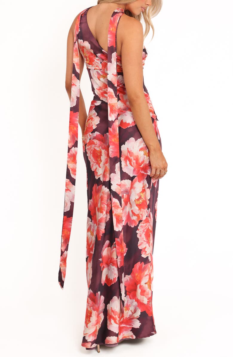 Petal & Pup Georgina Floral Satin One-Shoulder Top & Maxi Skirt Set, Alternate, color, Burgundy Peony