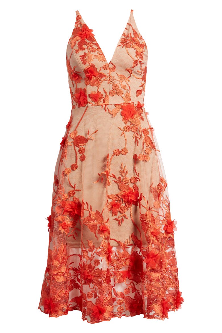 Audrey Embroidered Fit & Flare Dress, Alternate, color, POPPY