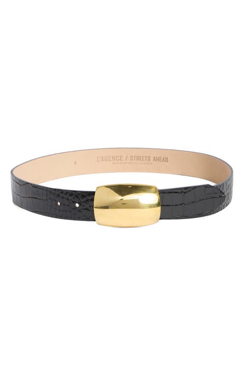 Milou Domed Buckle Croc Embossed Patent Leather Belt