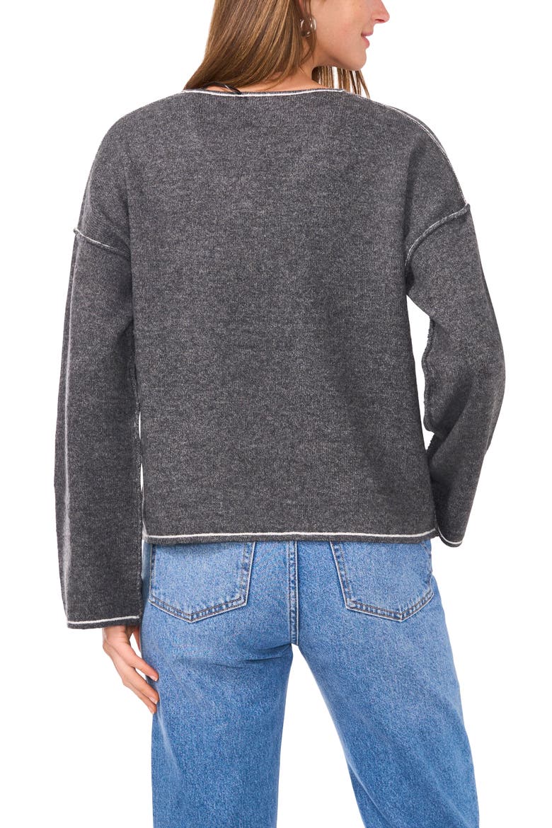 Contrast Detail V-Neck Sweater, Alternate, color, MED HTHRGREY