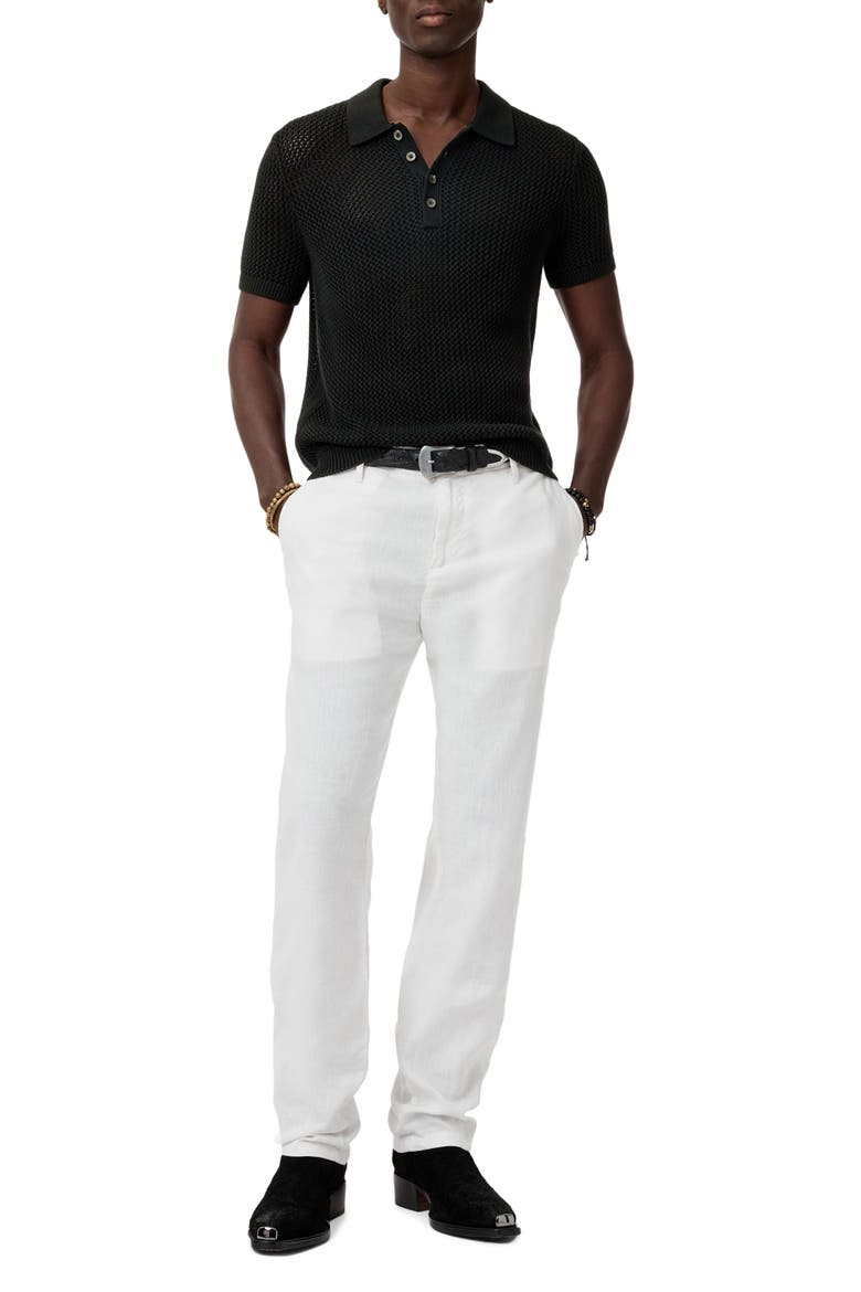 Tapia Openwork Merino & Linen Polo Sweater, Alternate, color, BLACK