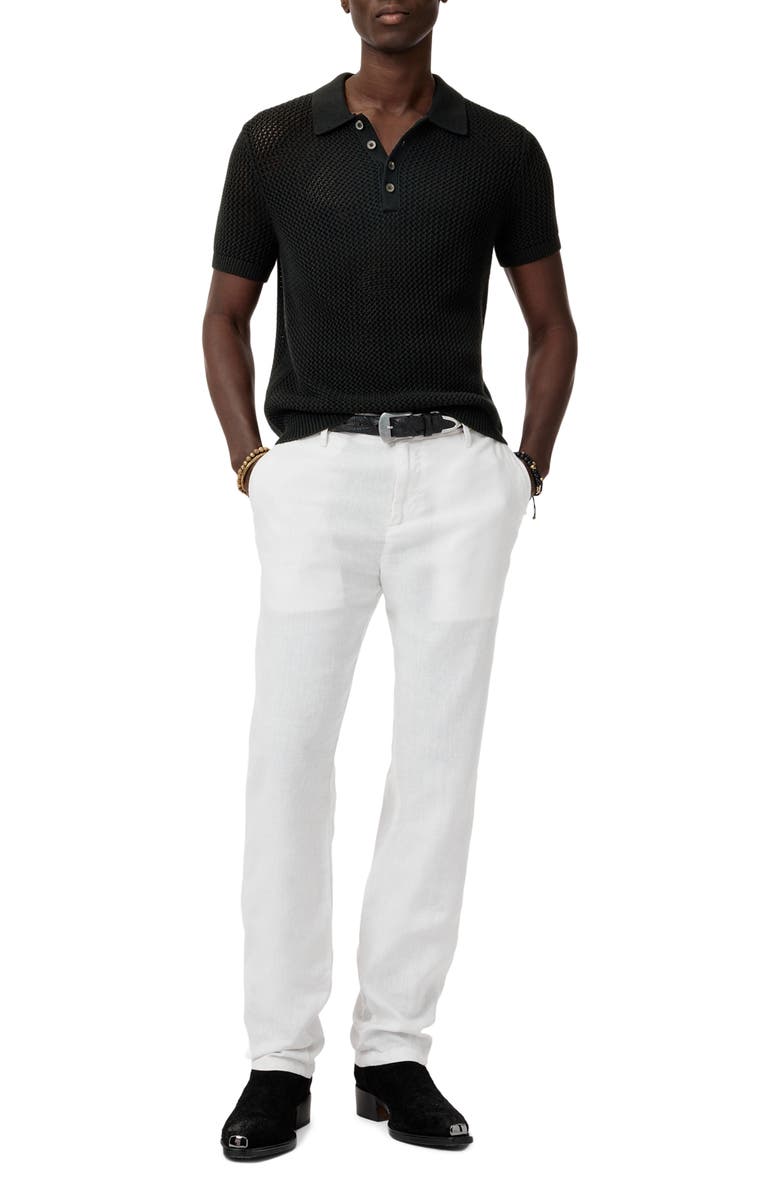 John Varvatos Tapia Openwork Merino & Linen Polo Sweater, Alternate, color, Black