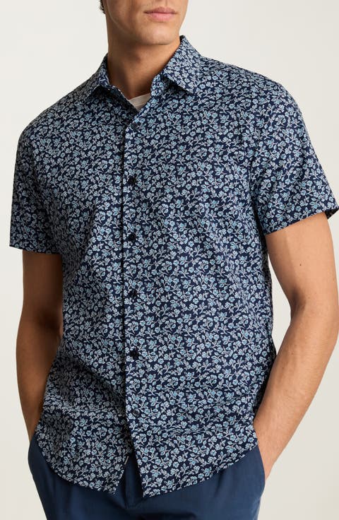 Tech Floral Short Sleeve Performance Button-Up Shirt