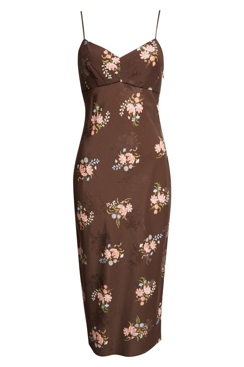 Shara Floral Print Silk Blend Midi Dress, Alternate, color, DARK MOCHA MULTI