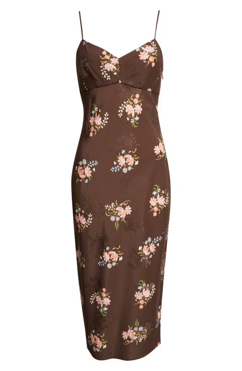 Shara Floral Print Silk Blend Midi Dress