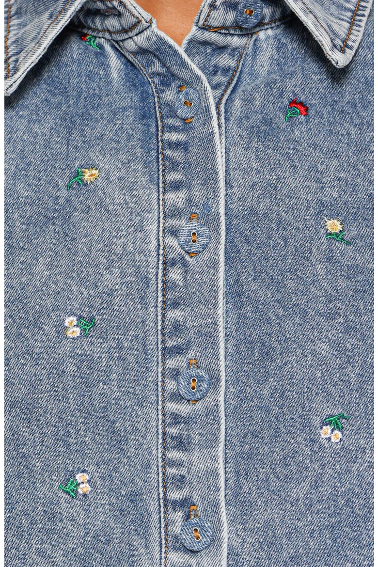 Nerys Embroidered Button-Up Denim Shirt, Alternate, color, MEDIUM WASH