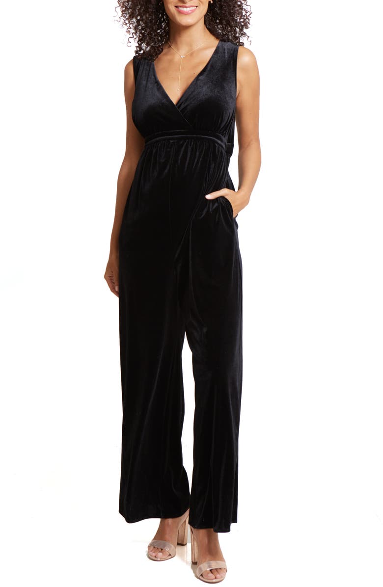 Ingrid & Isabel<sup>®</sup> Adjustable Waist Velvet Maternity Jumpsuit, Main, color,