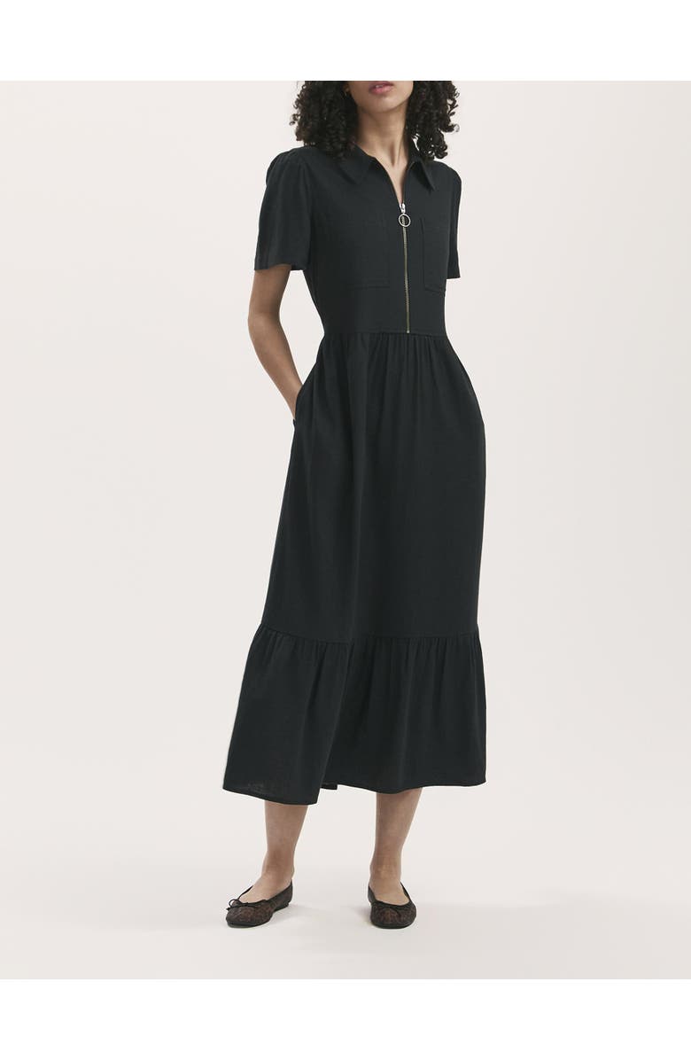 Finery London Tania Linen Blend Midi Shirt Dress, Alternate, color, Black