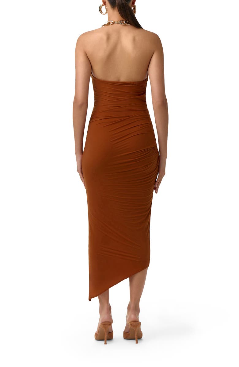 Naked Wardrobe Chain Detail Asymmetric Body-Con Halter Dress, Alternate, color, Caramel