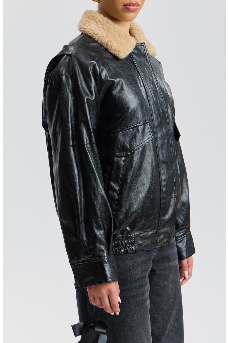 Faux Leather Aviator Jacket, Alternate, color, BLACK