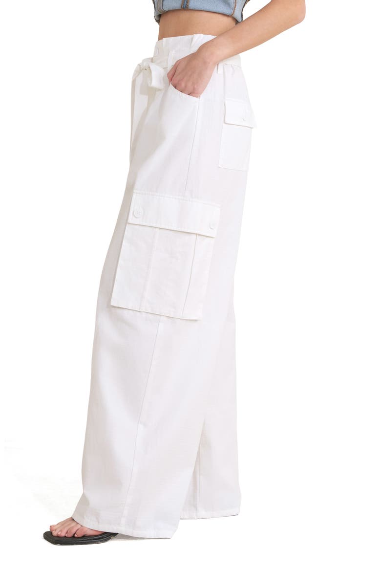 Tie Waist Cotton Cargo Pants, Alternate, color, WHITE
