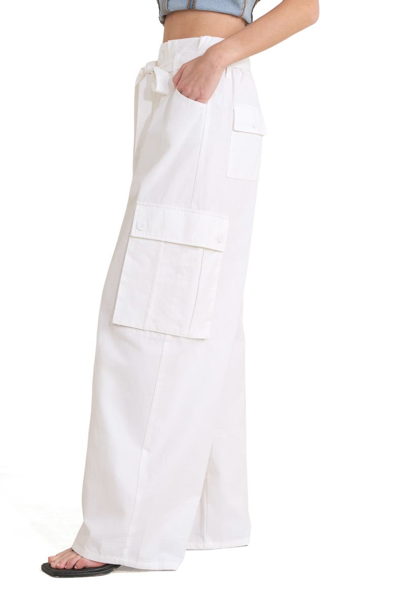 FREEMARKET Tie Waist Cotton Cargo Pants, Alternate, color, White