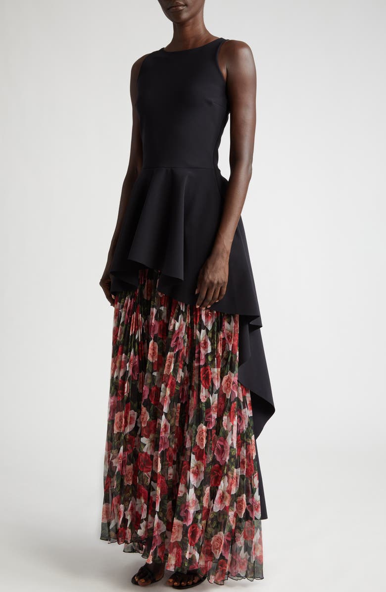 Chiara Boni La Petite Robe Floral Ruffle Pleat Panel Chiffon Gown, Alternate, color, 