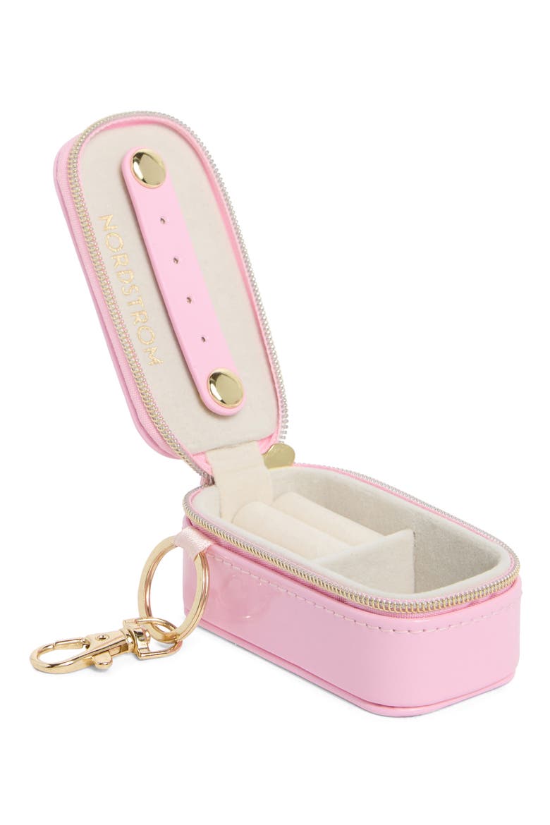 Mini Travel Jewelry Case Key Chain, Alternate, color, BUBBLEGUM PINK VINYL