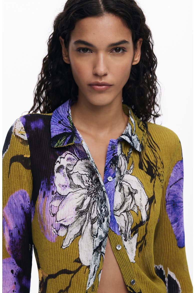 Plissé Button-Up Shirt, Alternate, color, OLIVE GREEN