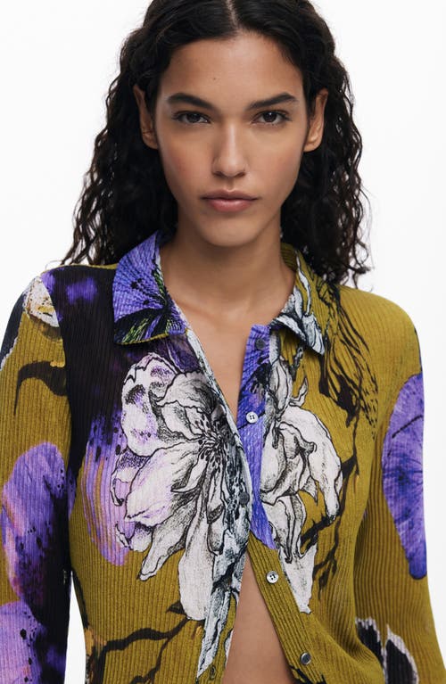 Desigual Plissé Button-up Shirt In Green