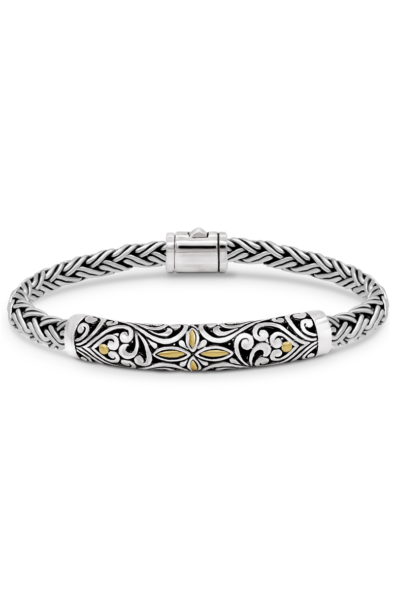 DEVATA Bali Filigree with Paddy Oval 5mm Chain Bracelet in Sterling Silver and 18K Gold, Main, color, Silver
