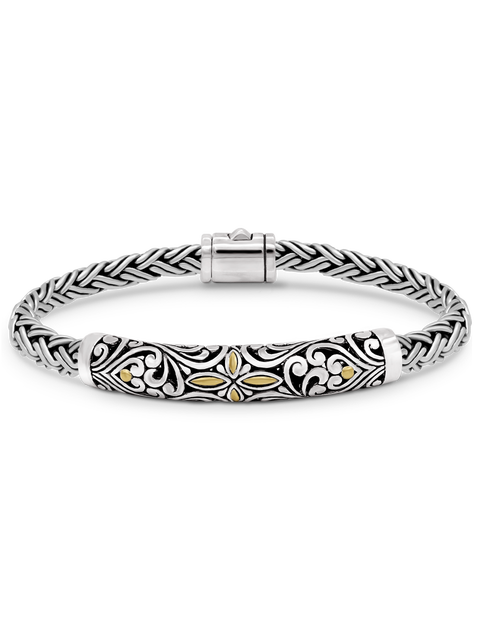Bali Filigree with Paddy Oval 5mm Chain Bracelet in Sterling Silver and 18K Gold