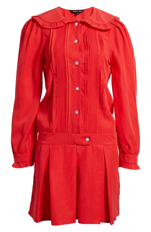 Sister Jane Cruise Pleated Long Sleeve Minidress In Red