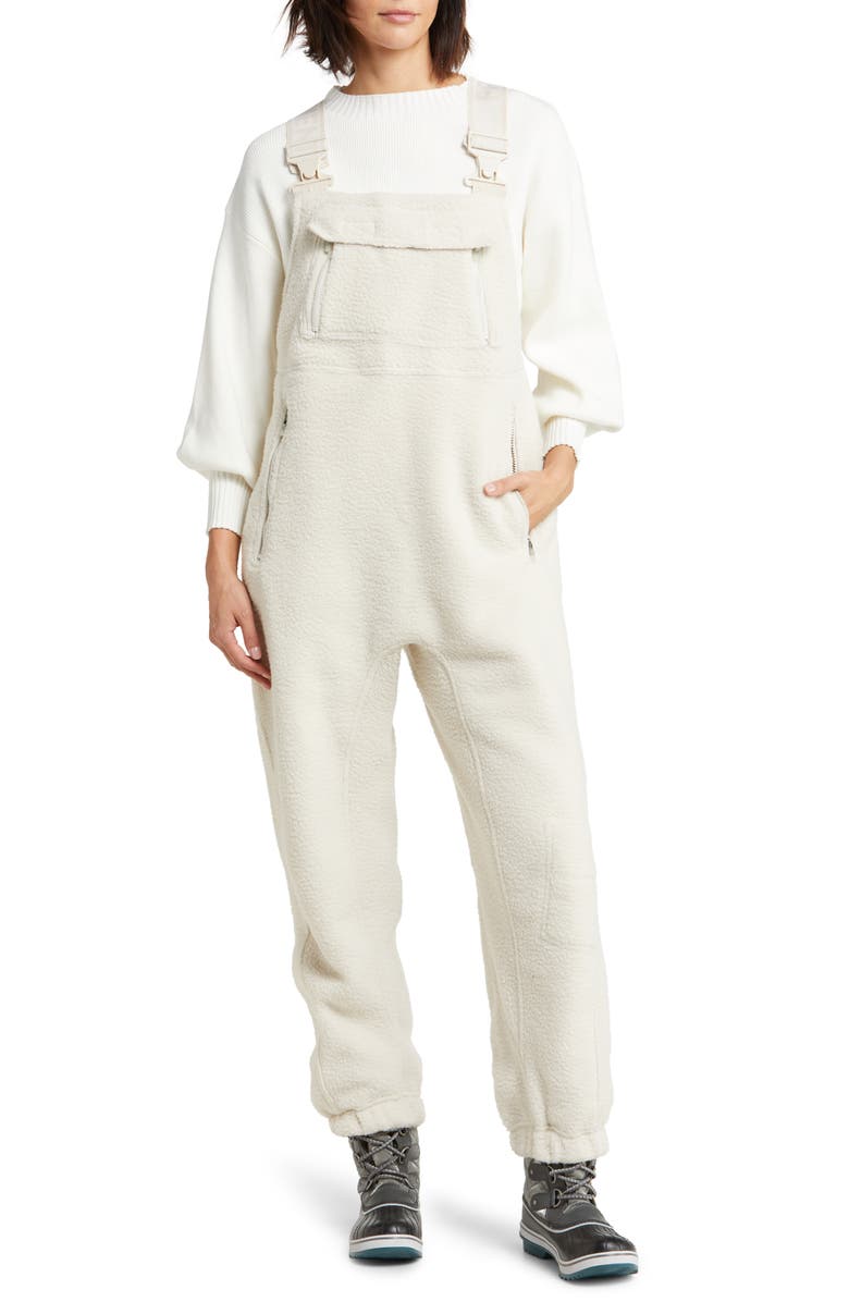 Free People FP Movement Hit the Slopes High Pile Fleece Snow Bibs, Alternate, color, Muted Beige