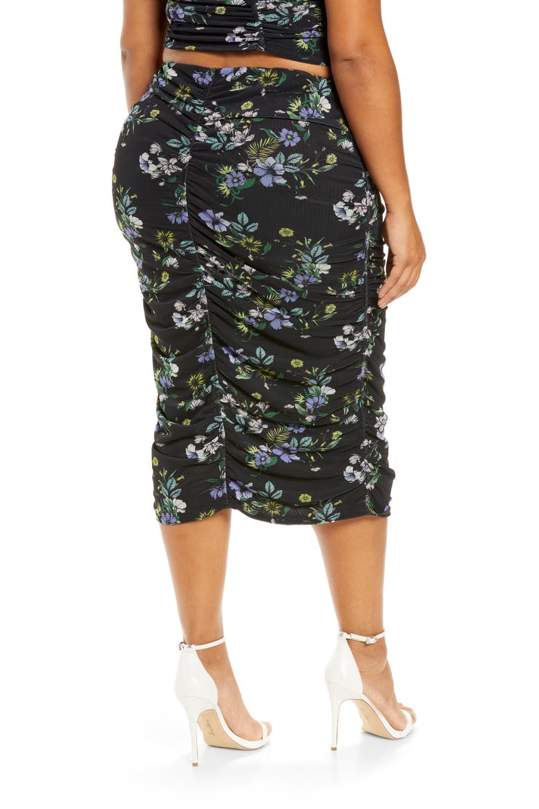 Venice Floral Ruched Powermesh Skirt, Alternate, color, SPRING NOIR BOUQUET