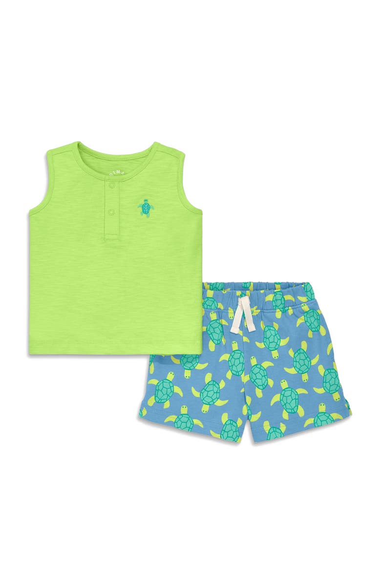 Primary Baby Henley Tank Set, Main, color, Lime Sea Turtles
