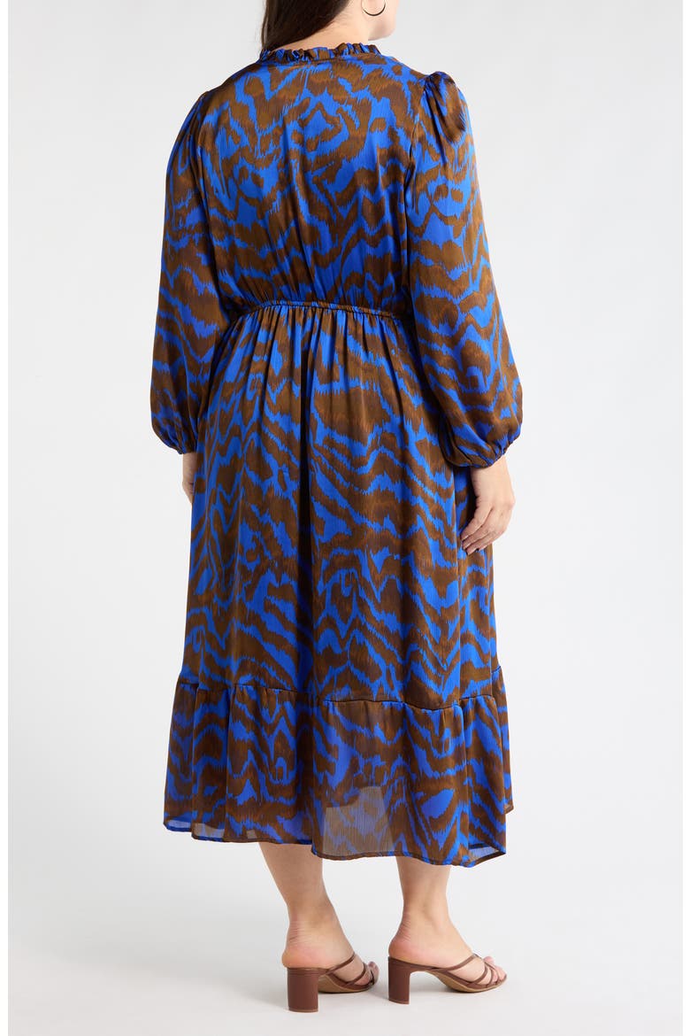 Krista Abrstract Fabiola Long Sleeve Satin Midi Dress, Alternate, color, BROWN/ BLUE MULTI