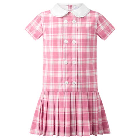Pink Check Dropped Waist  Dress