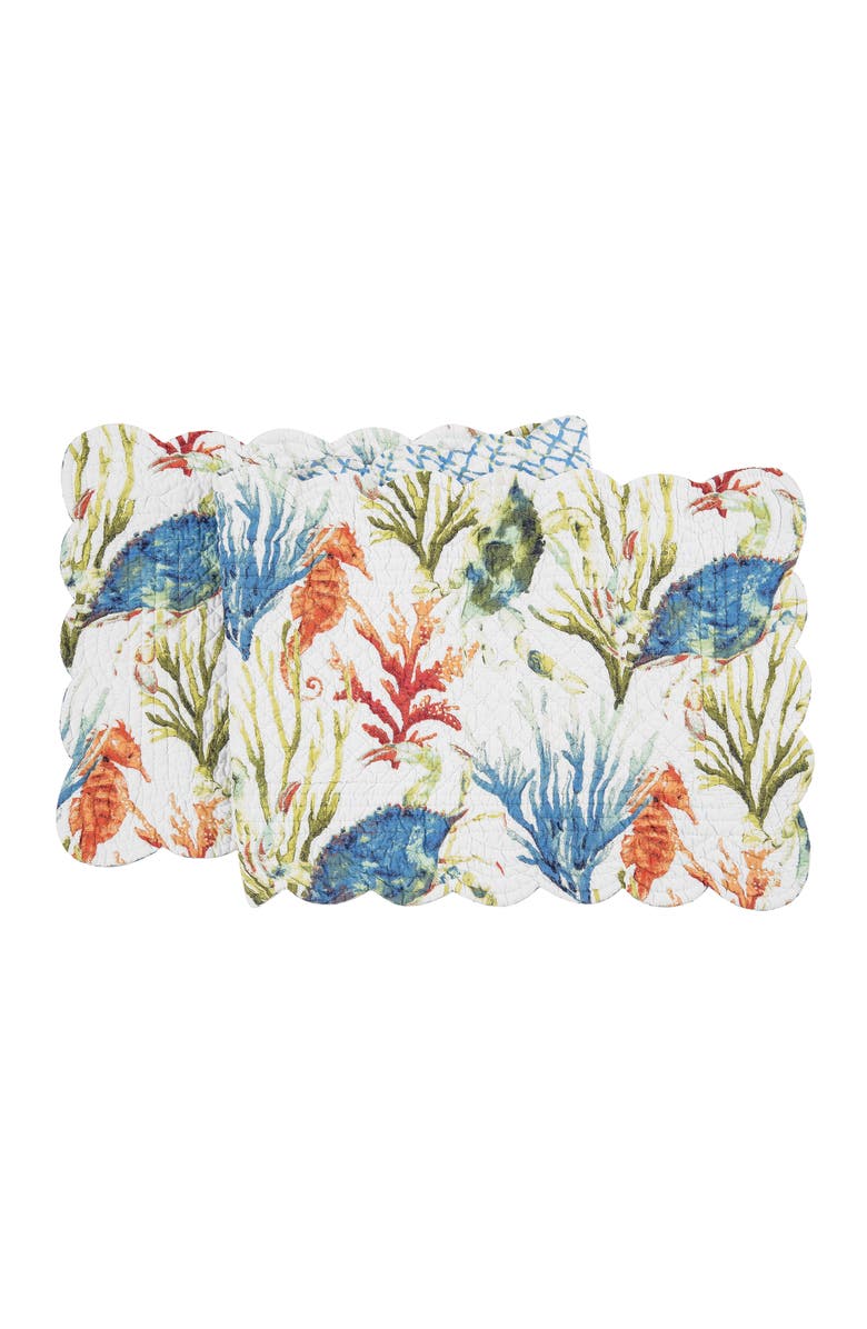 C&F Home Marino Quilted Reversible Colorful Coastal Dining Table Runner, Main, color, Blue