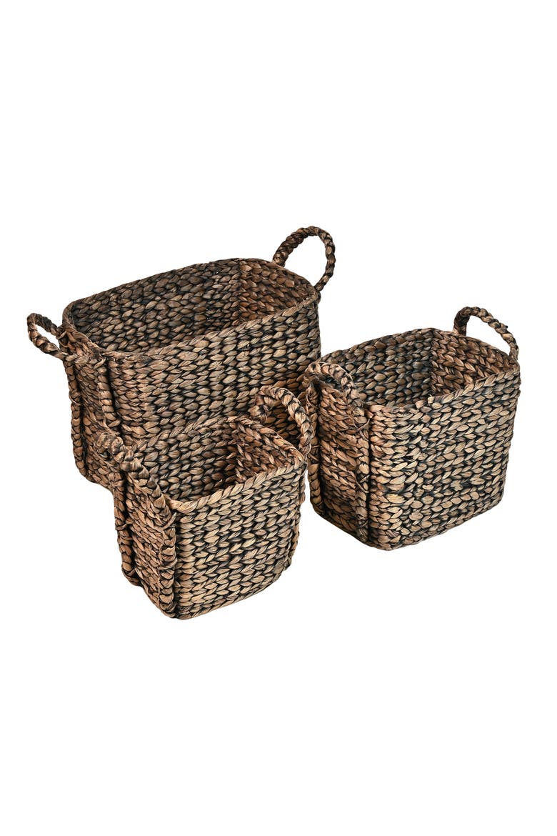 Clara Farmhouse Classic Handwoven Hyacinth Rectangle Storage Floor Baskets with Handles,, Alternate, color, Brown