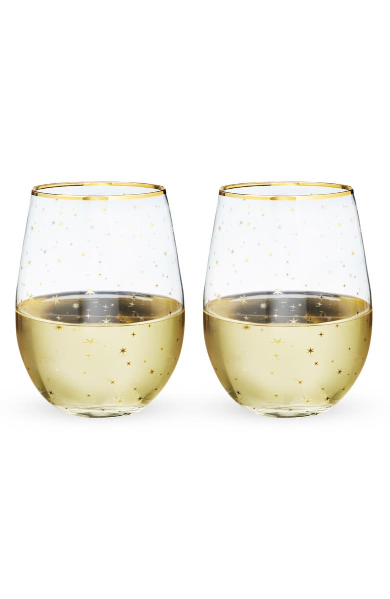 TWINE Starlight Stemless Wine Glasses Set of 2, Main, color, Gold