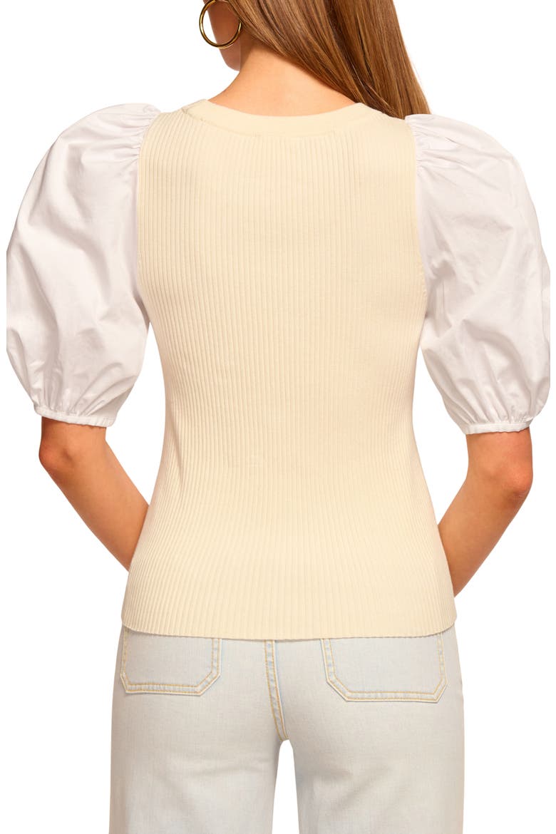 Wesley Puff Sleeve Mixed Media Top, Alternate, color, IVORY