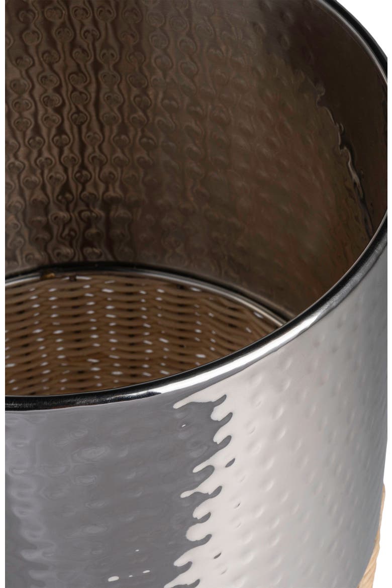 Asher Modern 2-Tone Faux Wicker/Metal Cylinder Waste Basket, Alternate, color, Chrome/Natural